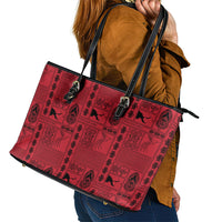 Papua New Guinea Heritage Motif Leather Tote Bag Red Version LT05 - Polynesian Pride