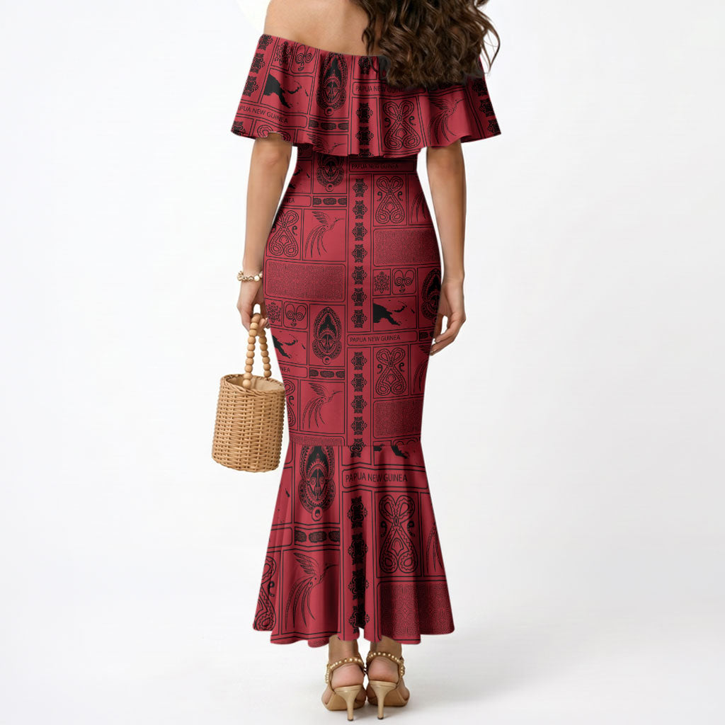 Papua New Guinea Heritage Motif Mermaid Dress Red Version LT05 - Polynesian Pride