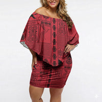 Papua New Guinea Heritage Motif Off Shoulder Short Dress Red Version LT05 Women Red - Polynesian Pride