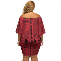 Papua New Guinea Heritage Motif Off Shoulder Short Dress Red Version LT05 - Polynesian Pride