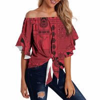 Papua New Guinea Heritage Motif Off Shoulder Wrap Waist Top Red Version LT05 Red - Polynesian Pride