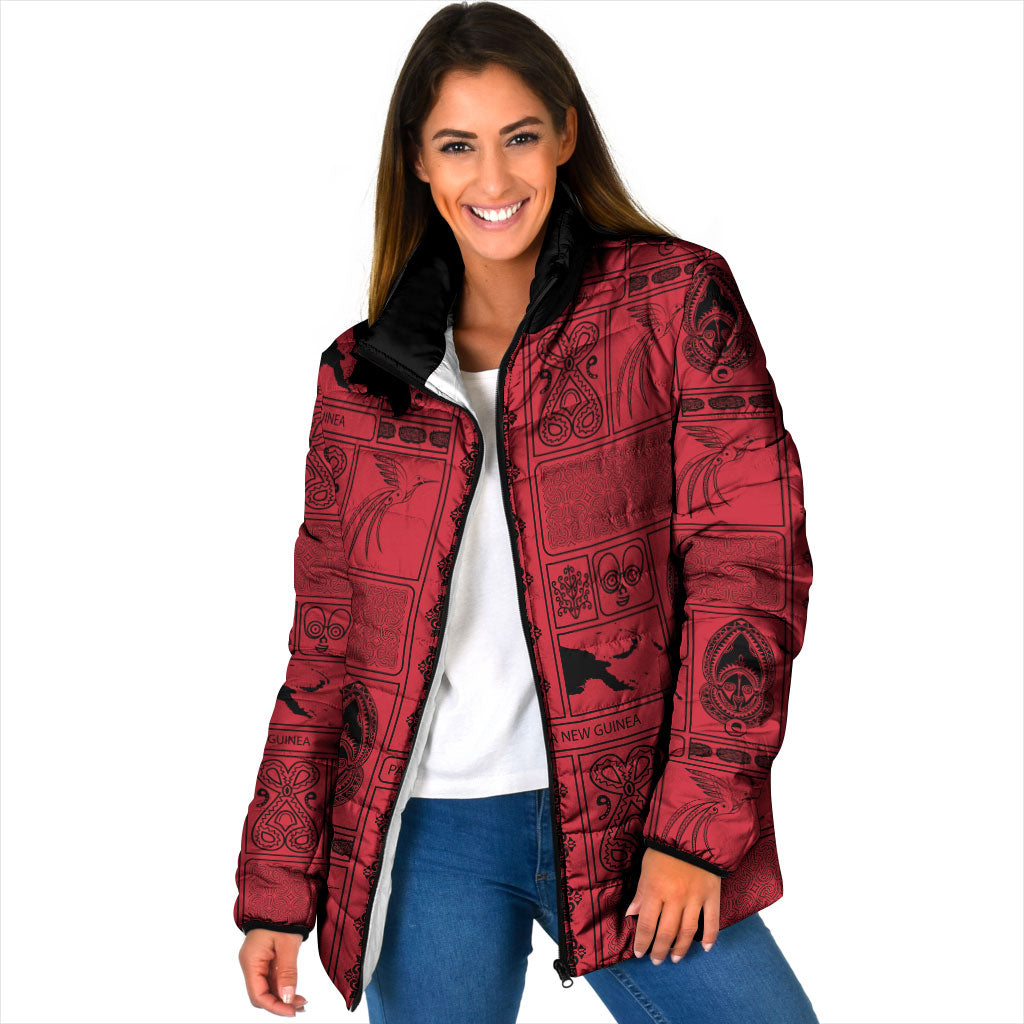 Papua New Guinea Heritage Motif Padded Jacket Red Version LT05 Women Red - Polynesian Pride