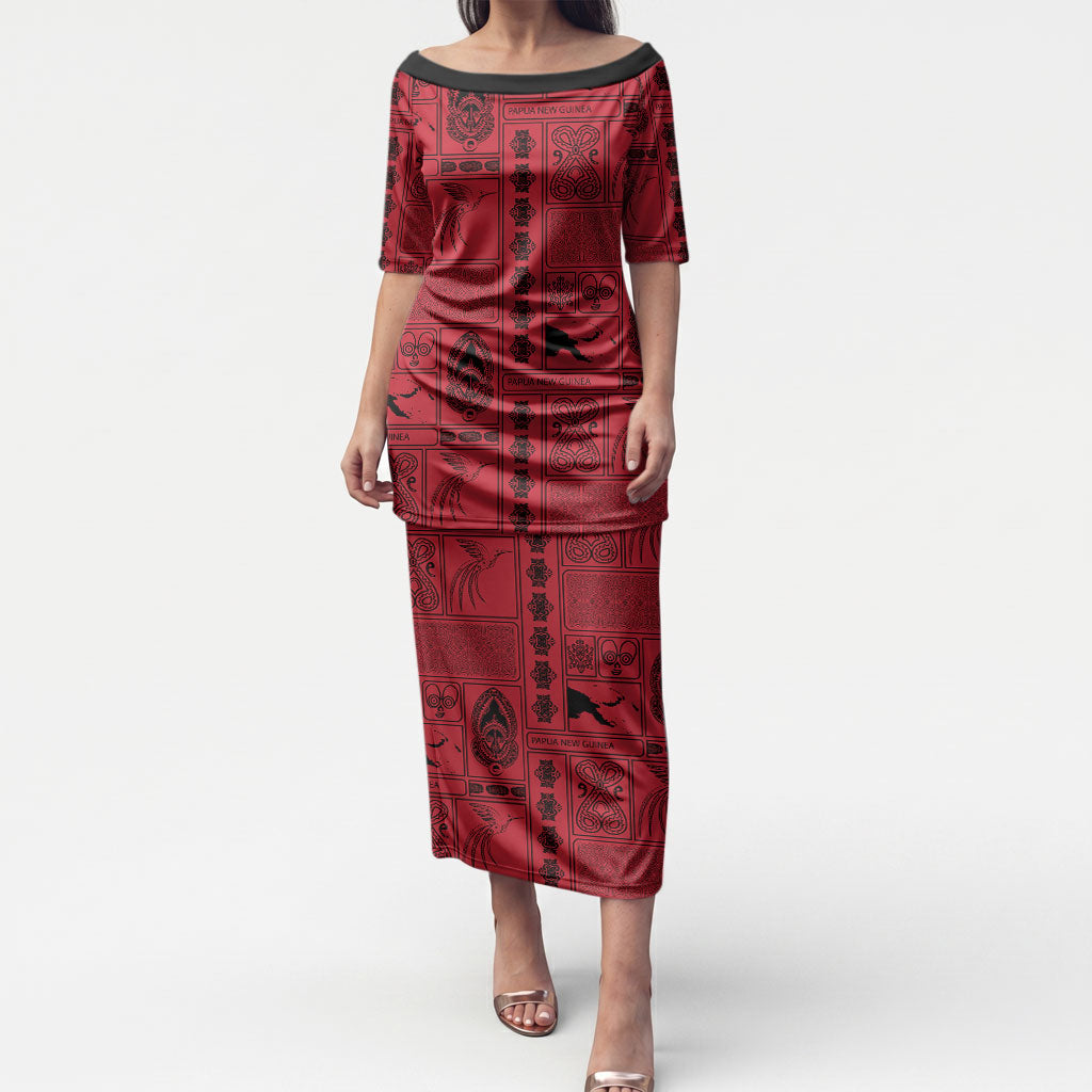 Papua New Guinea Heritage Motif Puletasi Red Version LT05 Long Dress Red - Polynesian Pride