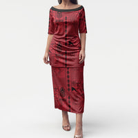 Papua New Guinea Heritage Motif Puletasi Red Version LT05 Long Dress Red - Polynesian Pride