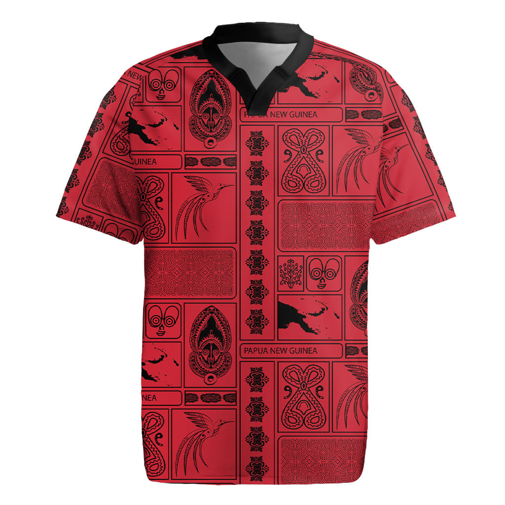Papua New Guinea Heritage Motif Rugby Jersey Red Version LT05 Red - Polynesian Pride