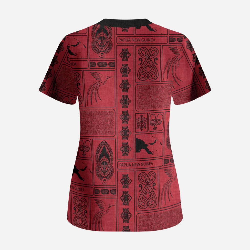 Papua New Guinea Heritage Motif Scrub Top Red Version LT05 - Polynesian Pride