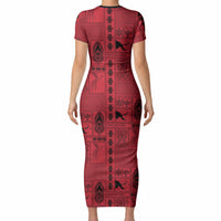 Papua New Guinea Heritage Motif Short Sleeve Bodycon Dress Red Version LT05 - Polynesian Pride