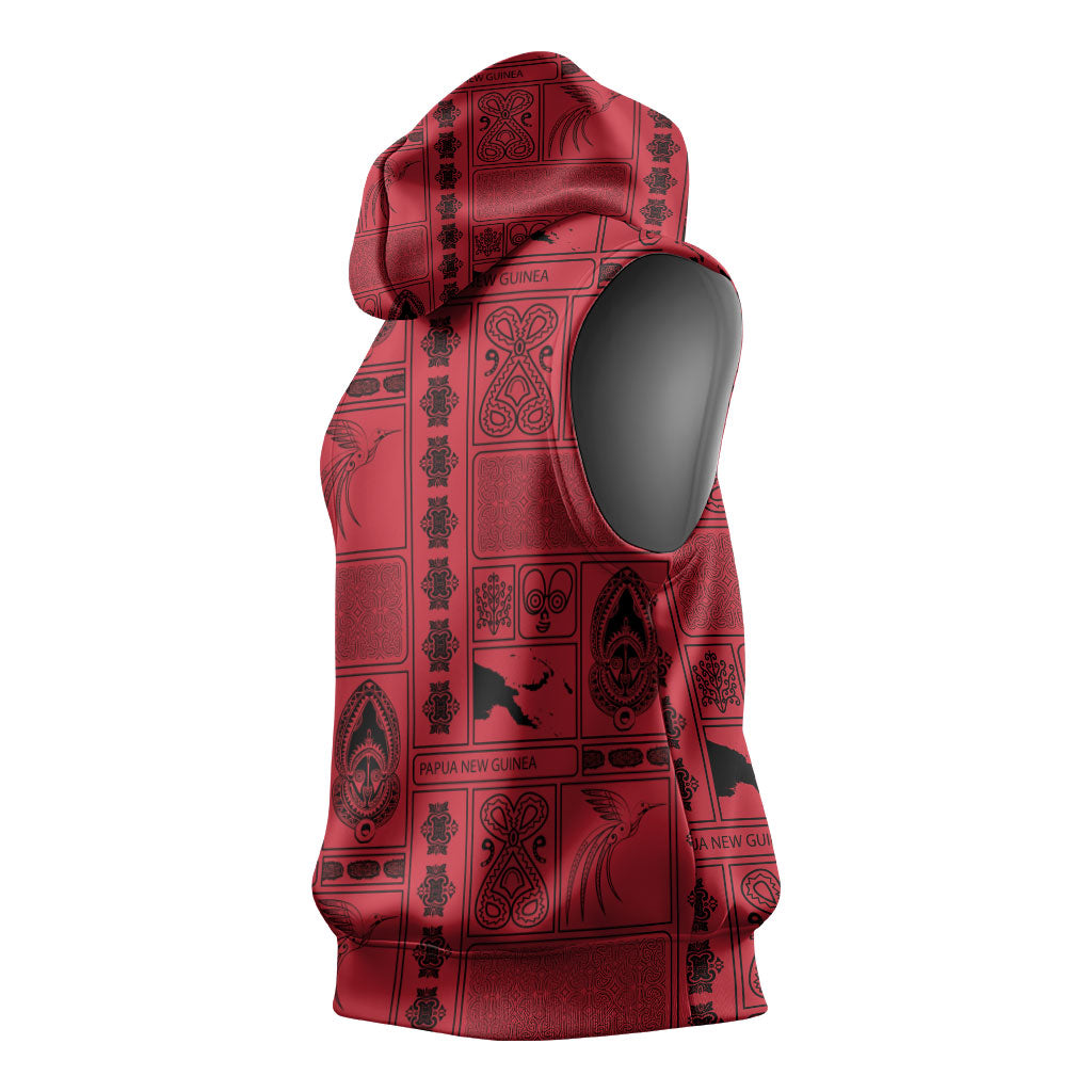 Papua New Guinea Heritage Motif Sleeveless Hoodie Red Version LT05 - Polynesian Pride