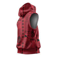 Papua New Guinea Heritage Motif Sleeveless Hoodie Red Version LT05 - Polynesian Pride