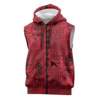 Papua New Guinea Heritage Motif Sleeveless Zip Hoodie Red Version LT05 Red - Polynesian Pride