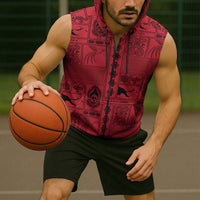 Papua New Guinea Heritage Motif Sleeveless Zip Hoodie Red Version LT05 - Polynesian Pride