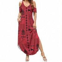 Papua New Guinea Heritage Motif Summer Maxi Dress Red Version LT05 Women Red - Polynesian Pride