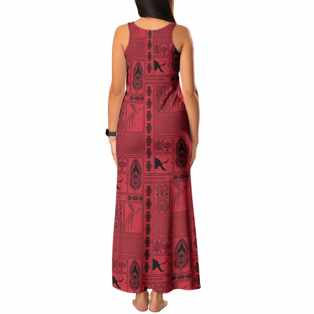 Papua New Guinea Heritage Motif Tank Maxi Dress Red Version LT05 - Polynesian Pride