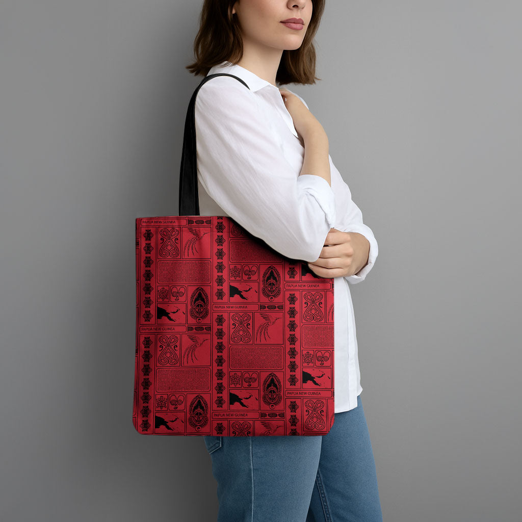 Papua New Guinea Heritage Motif Tote Bag Red Version LT05 - Polynesian Pride