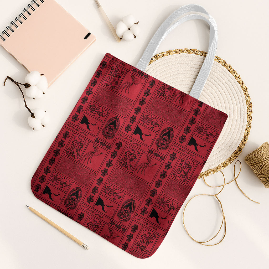 Papua New Guinea Heritage Motif Tote Bag Red Version LT05 White Strap One Size Red - Polynesian Pride