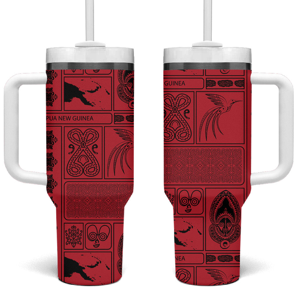 Papua New Guinea Heritage Motif Tumbler With Handle Red Version LT05 One Size: 40 oz Red - Polynesian Pride