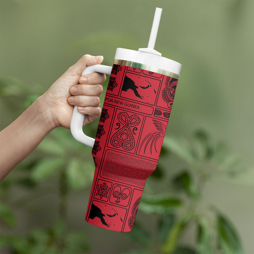 Papua New Guinea Heritage Motif Tumbler With Handle Red Version LT05 - Polynesian Pride