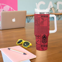 Papua New Guinea Heritage Motif Tumbler With Handle Red Version LT05 - Polynesian Pride
