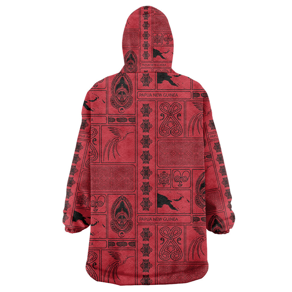 Papua New Guinea Heritage Motif Wearable Blanket Hoodie Red Version LT05 - Polynesian Pride