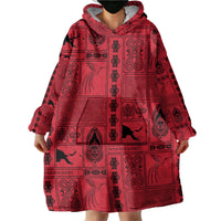 Papua New Guinea Heritage Motif Wearable Blanket Hoodie Red Version LT05 - Polynesian Pride