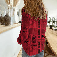 Papua New Guinea Heritage Motif Women Casual Shirt Red Version LT05 - Polynesian Pride