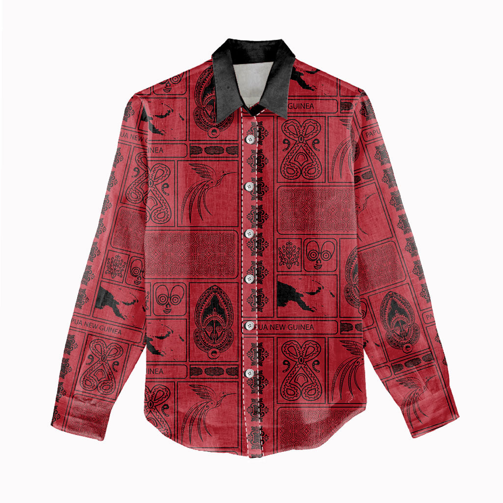 Papua New Guinea Heritage Motif Women Casual Shirt Red Version LT05 - Polynesian Pride