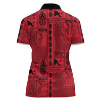 Papua New Guinea Heritage Motif Women Polo Shirt Red Version LT05 - Polynesian Pride