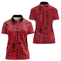 Papua New Guinea Heritage Motif Women Polo Shirt Red Version LT05 - Polynesian Pride