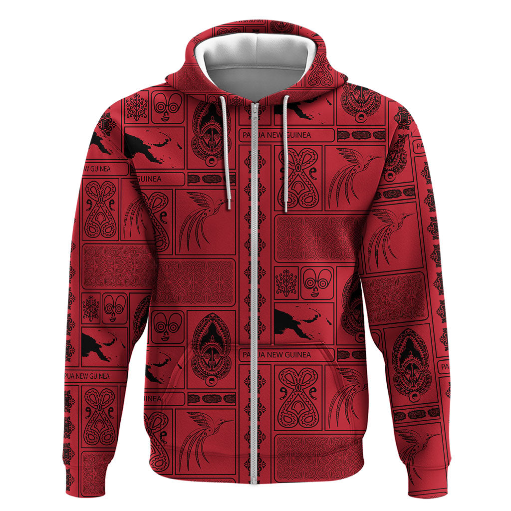 Papua New Guinea Heritage Motif Zip Hoodie Red Version LT05 Zip Hoodie Red - Polynesian Pride