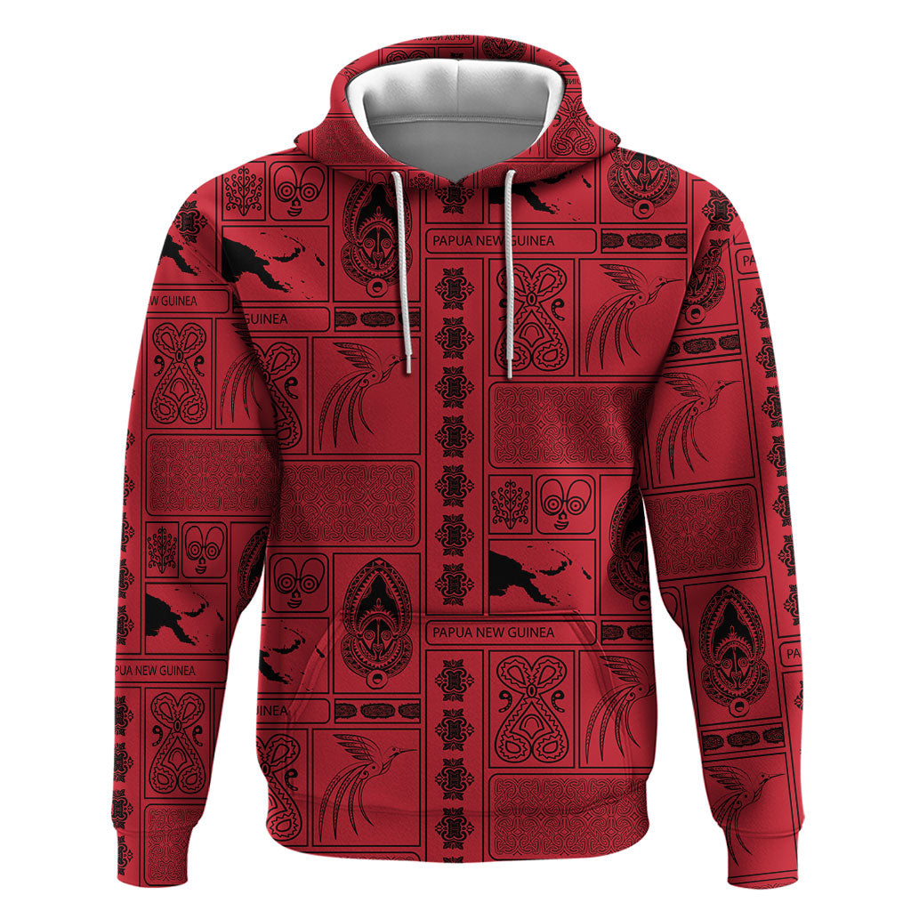 Papua New Guinea Heritage Motif Zip Hoodie Red Version LT05 Pullover Hoodie Red - Polynesian Pride
