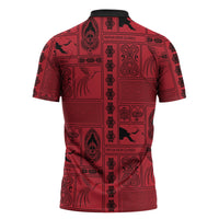 Papua New Guinea Heritage Motif Zipper Polo Shirt Red Version LT05 - Polynesian Pride