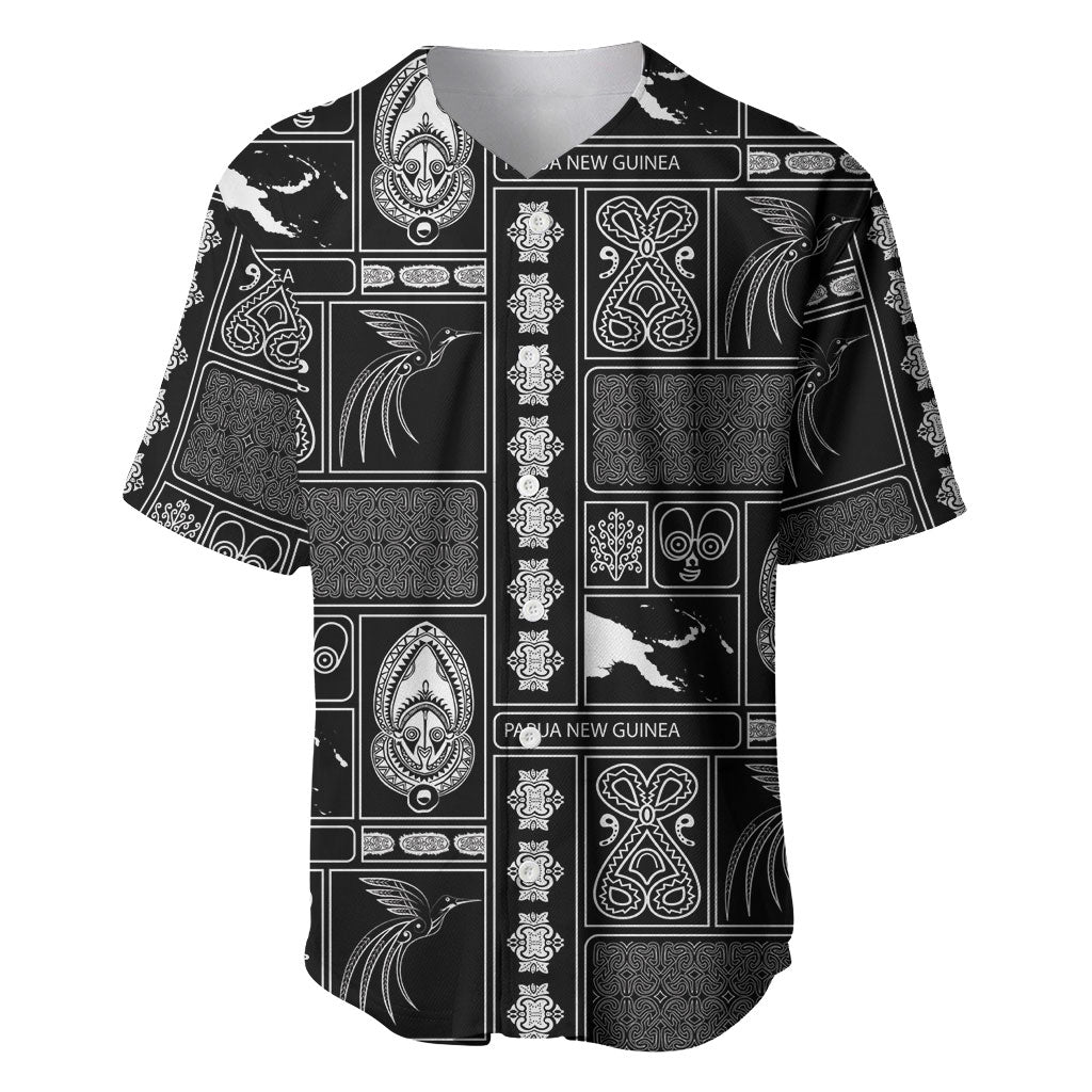 Papua New Guinea Heritage Motif Baseball Jersey Black Version LT05 Black - Polynesian Pride