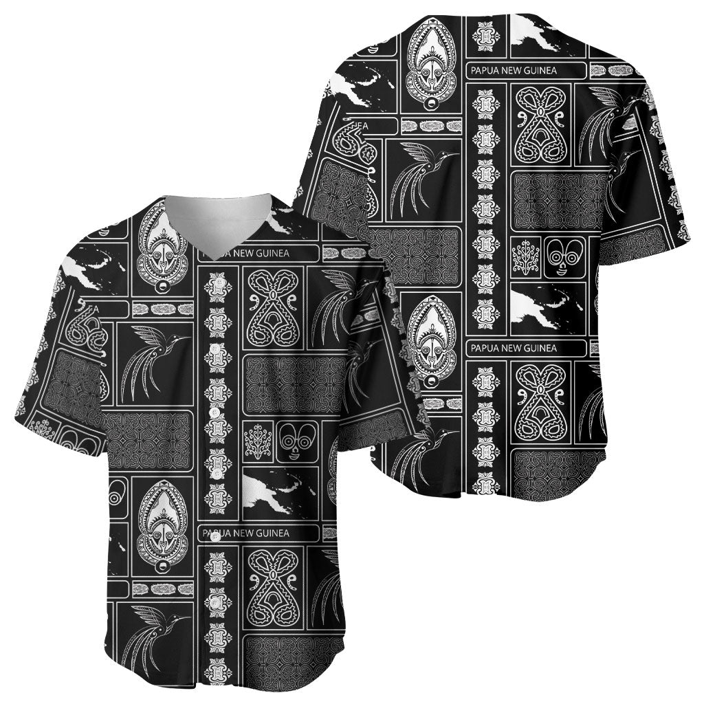 Papua New Guinea Heritage Motif Baseball Jersey Black Version LT05 - Polynesian Pride