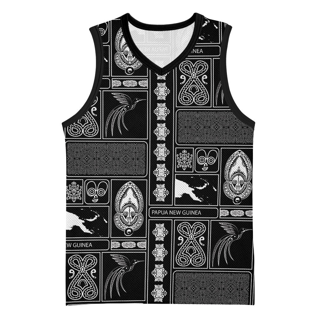 Papua New Guinea Heritage Motif Basketball Jersey Black Version LT05 Unisex Black - Polynesian Pride