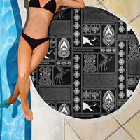 Papua New Guinea Heritage Motif Beach Blanket Black Version LT05 - Polynesian Pride