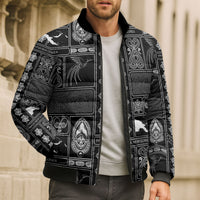 Papua New Guinea Heritage Motif Bomber Puffer Jacket Black Version LT05 - Polynesian Pride