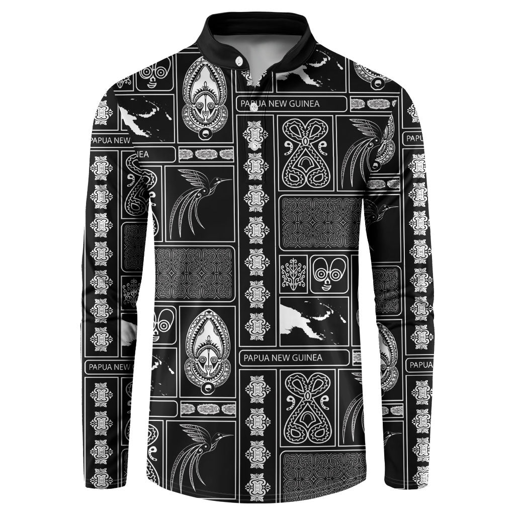 Papua New Guinea Heritage Motif Button Sweatshirt Black Version LT05 Black - Polynesian Pride
