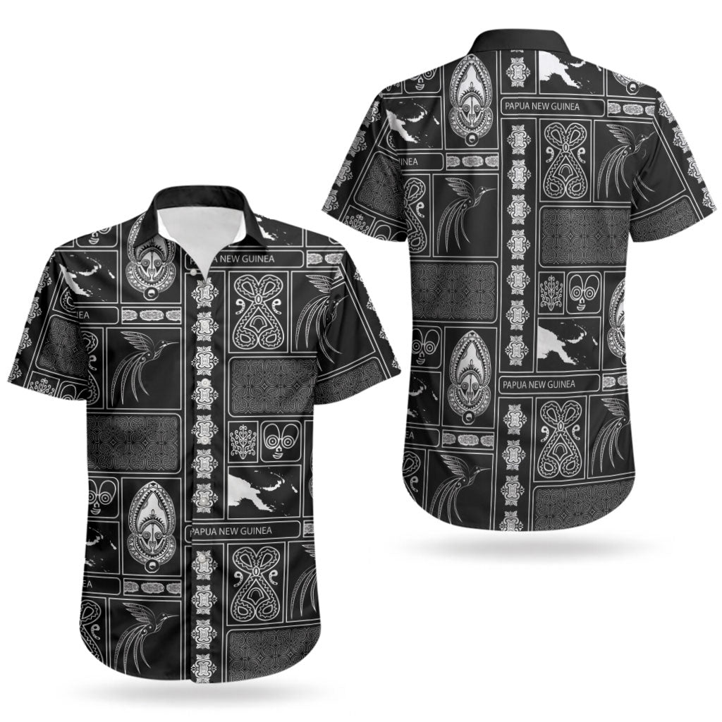 Papua New Guinea Heritage Motif Couples Matching Mermaid Dress and Hawaiian Shirt Black Version LT05 - Polynesian Pride