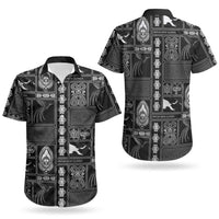 Papua New Guinea Heritage Motif Couples Matching Off Shoulder Maxi Dress and Hawaiian Shirt Black Version LT05 - Polynesian Pride