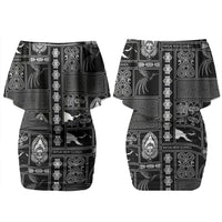 Papua New Guinea Heritage Motif Couples Matching Off Shoulder Short Dress and Hawaiian Shirt Black Version LT05 - Polynesian Pride