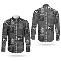 Papua New Guinea Heritage Motif Couples Matching Off Shoulder Short Dress and Long Sleeve Button Shirt Black Version LT05 - Polynesian Pride