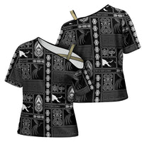 Papua New Guinea Heritage Motif Cross Shoulder Shirt Black Version LT05 - Polynesian Pride