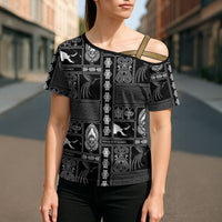 Papua New Guinea Heritage Motif Cross Shoulder Shirt Black Version LT05 - Polynesian Pride