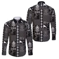 Papua New Guinea Heritage Motif Family Matching Off Shoulder Short Dress and Hawaiian Shirt Black Version LT05 Dad's Shirt - Long Sleeve Black - Polynesian Pride
