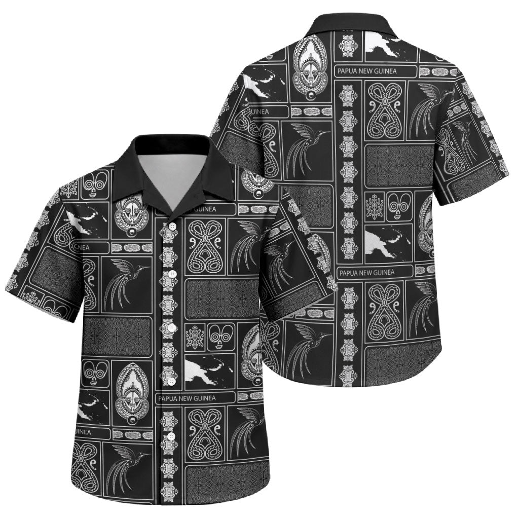 Papua New Guinea Heritage Motif Family Matching Off Shoulder Short Dress and Hawaiian Shirt Black Version LT05 Son's Shirt Black - Polynesian Pride