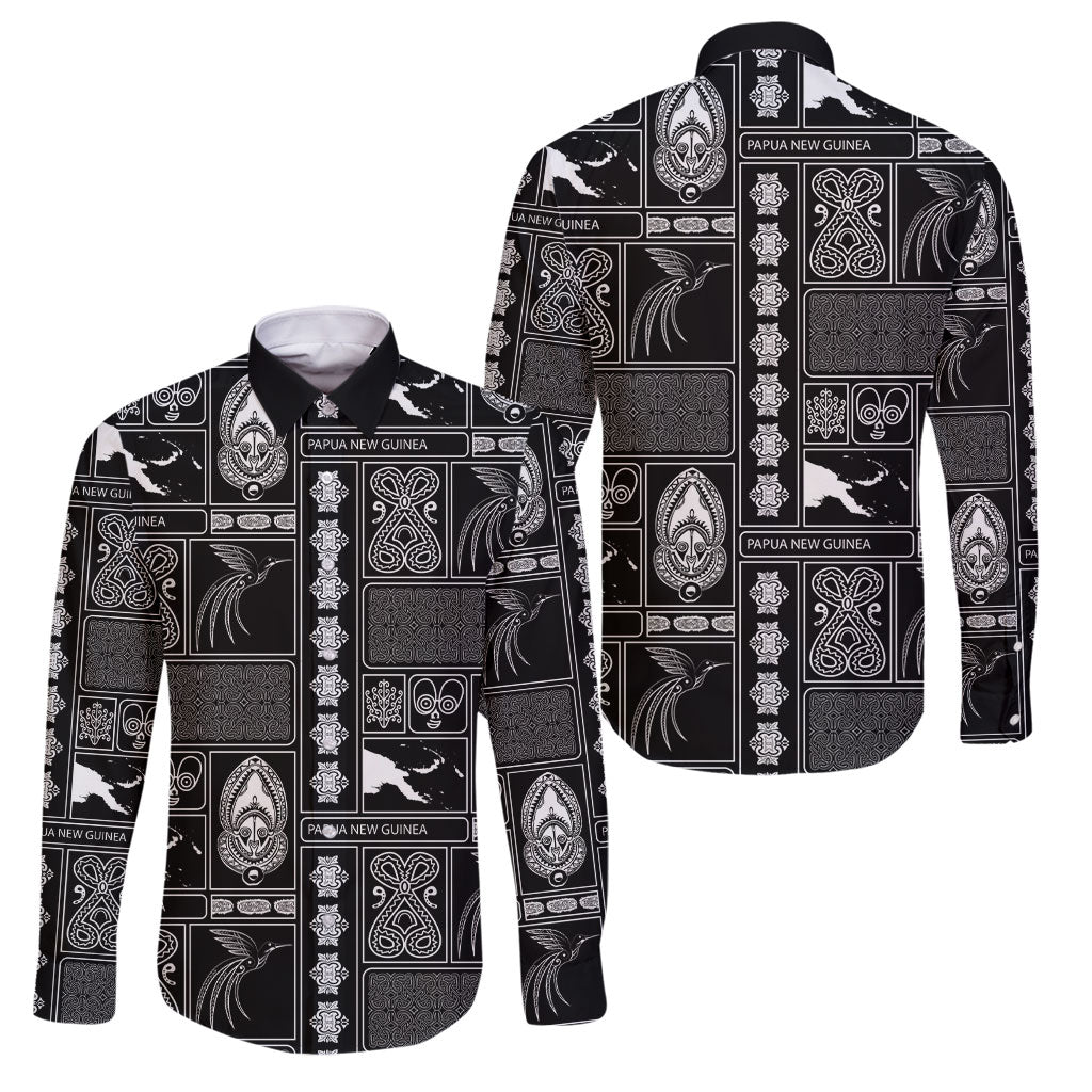 Papua New Guinea Heritage Motif Family Matching Summer Maxi Dress and Hawaiian Shirt Black Version LT05 Dad's Shirt - Long Sleeve Black - Polynesian Pride