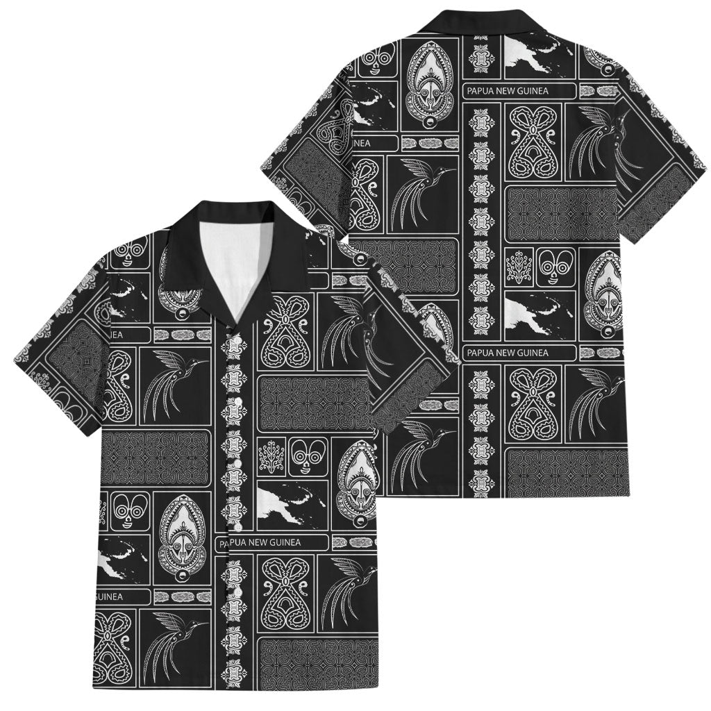 Papua New Guinea Heritage Motif Family Matching Tank Maxi Dress and Hawaiian Shirt Black Version LT05 Dad's Shirt - Short Sleeve Black - Polynesian Pride