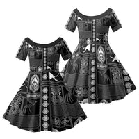 Papua New Guinea Heritage Motif Family Matching Tank Maxi Dress and Hawaiian Shirt Black Version LT05 Daughter's Dress Black - Polynesian Pride