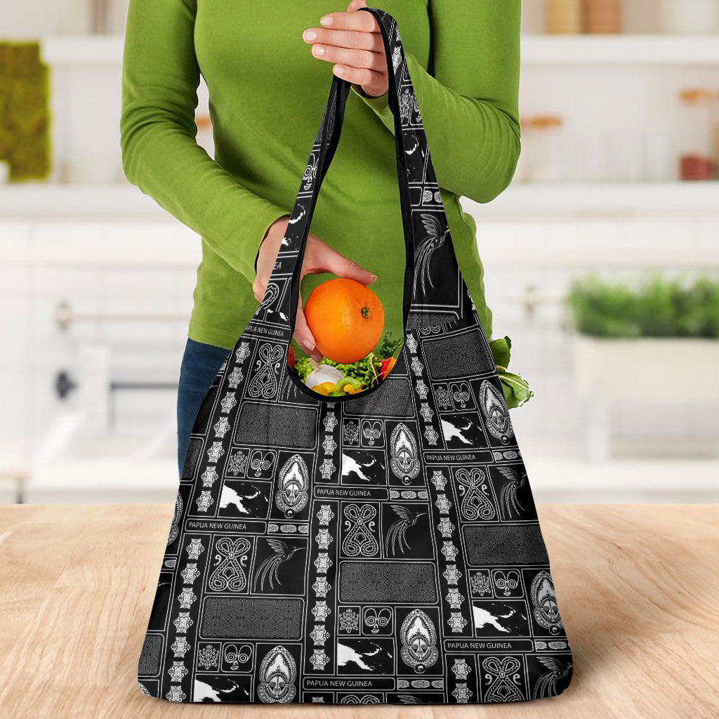 Papua New Guinea Heritage Motif Grocery Bag Black Version LT05 - Polynesian Pride