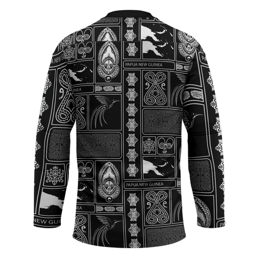 Papua New Guinea Heritage Motif Hockey Jersey Black Version LT05 - Polynesian Pride